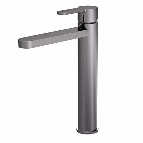 nuie ARV770 Arvan Modern Bathroom Round Mono Basin High Rise Lever Handle Tap, Brushed Pewter