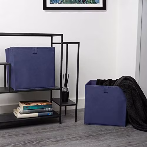 OHS Set of 6 Fabric Collapsible Storage Boxes in Blue, W/D/H: 27.0 x 27.0 x 27.0 cm – 2