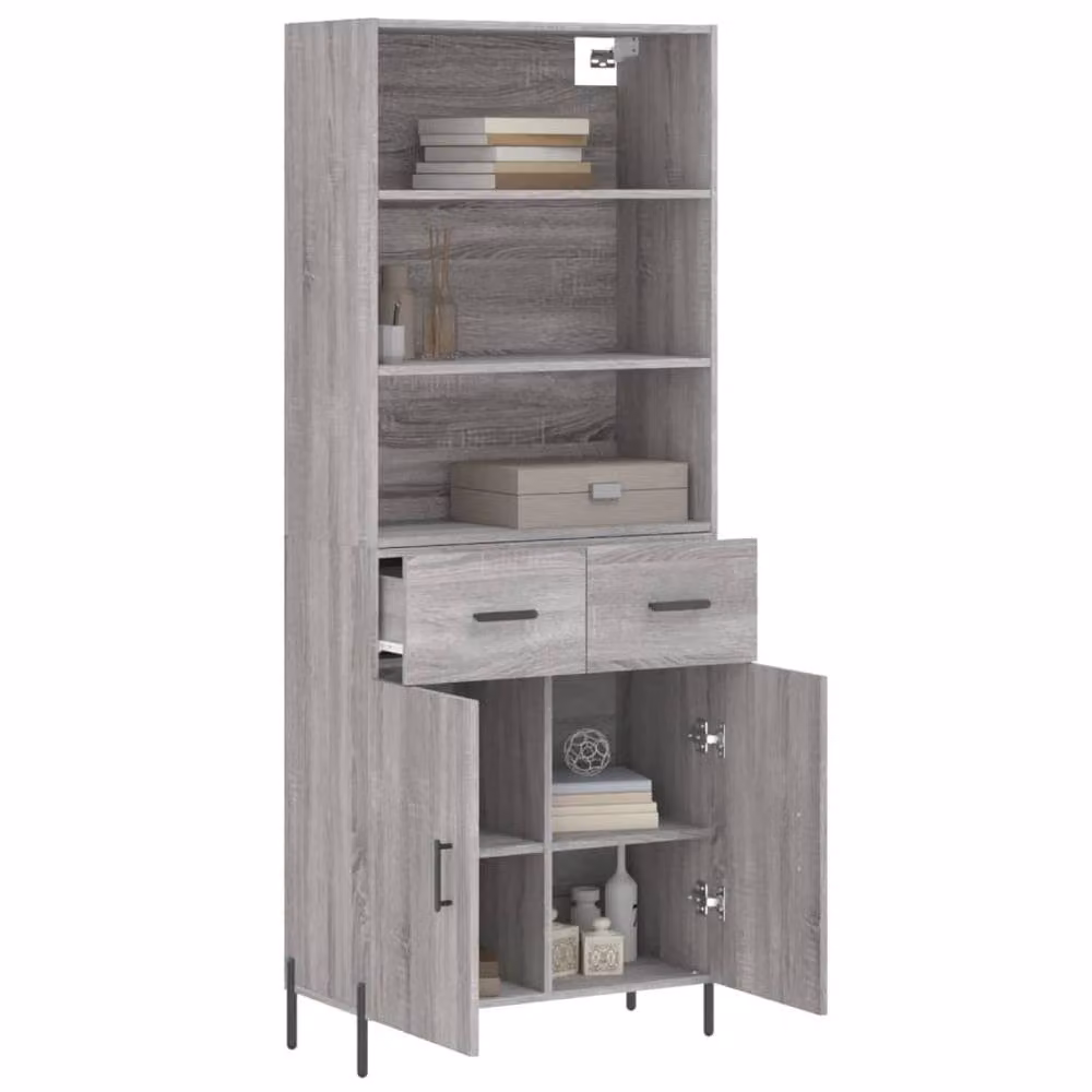 Berkfield Home Grey Sonoma Modern Highboard with Hinged Doors and Internal Shelves, W/D/H: 69.5 x 34 x 180 cm – 3