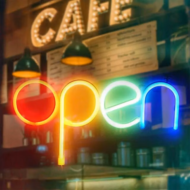 FLAVORA Multicolour Flashing LED Open Sign Neon Light for Shops and Bars, W: 100 cm, H: 15 cm