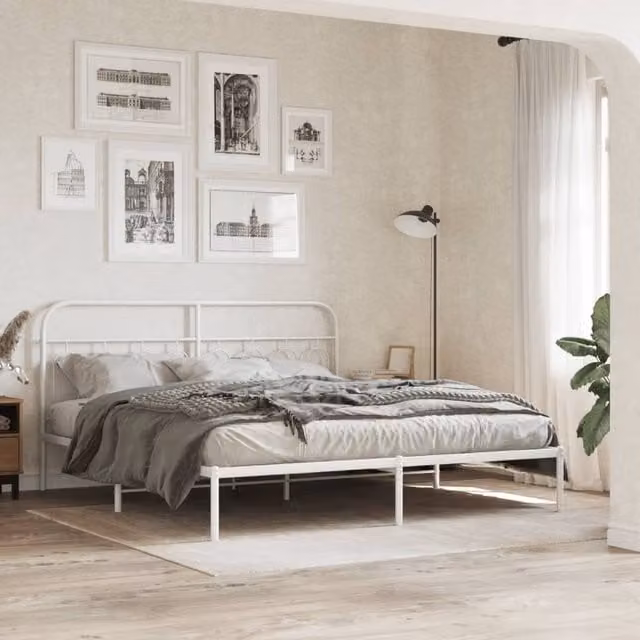 Berkfield Home Metal Bed Frame with Headboard in White, 160 x 200 cm