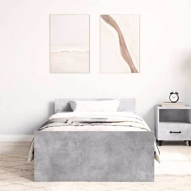 Berkfield Home Single Bed Frame in Concrete Grey, Engineered Wood and Pine