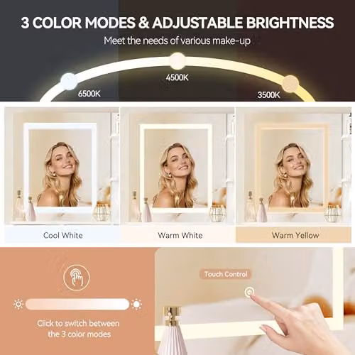 MCC Direct White Modern Dressing Table with Hollywood LED Mirror and Storage W/D/H: 140 x 80 x 40 cm – 3