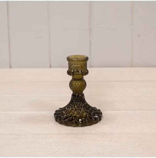 KDMD Green Glass Taper Candle Holder for Tabletop
