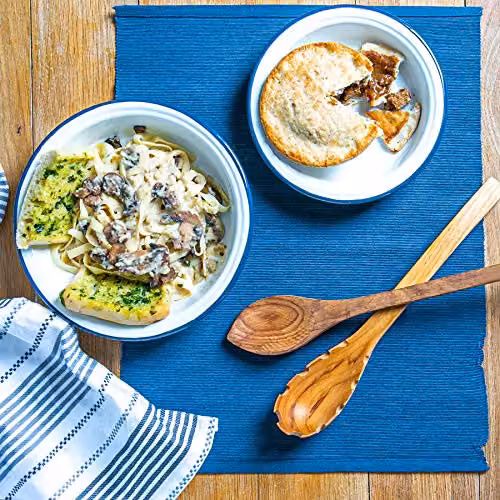 Argon Tableware White and Blue Enamel Deep Bowls, Pack of 2 – 2