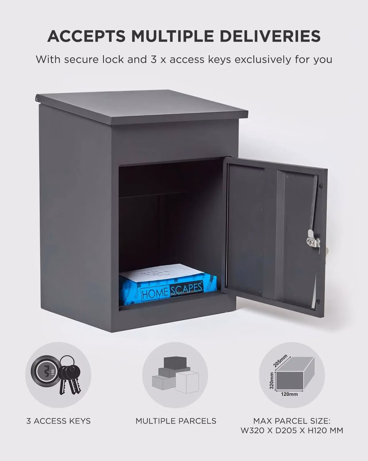 Homescapes Smart Parcel Box Medium Front Access Secure Delivery Box in Grey – 5