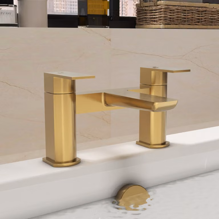 Royal Bathrooms Muro Deck Mounted Single Lever Bath Filler Tap in Brushed Brass