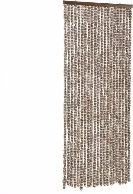 Berkfield Home Chenille Thermal Insulating Fly Curtain in Taupe and White, W: 56 cm, H: 200 cm – 1