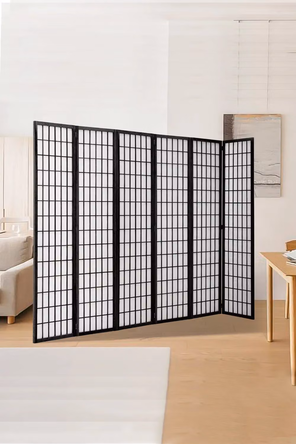 Living and Home 6-Panel Black Solid Wood Folding Room Divider Screen – 2