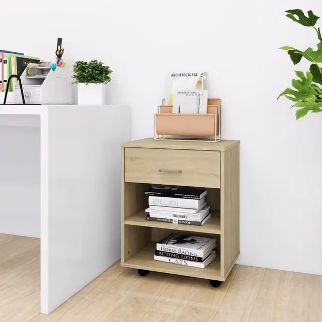 Berkfield Home Rolling Cabinet in Sonoma Oak, Brown, W/D/H: 46 x 36 x 59 cm