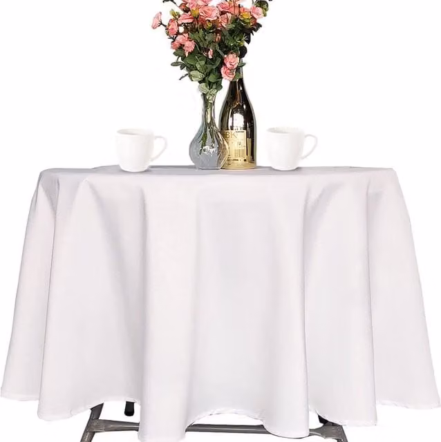 Trimming Shop Plain White Round Linen and Polyester Tablecloth for Weddings