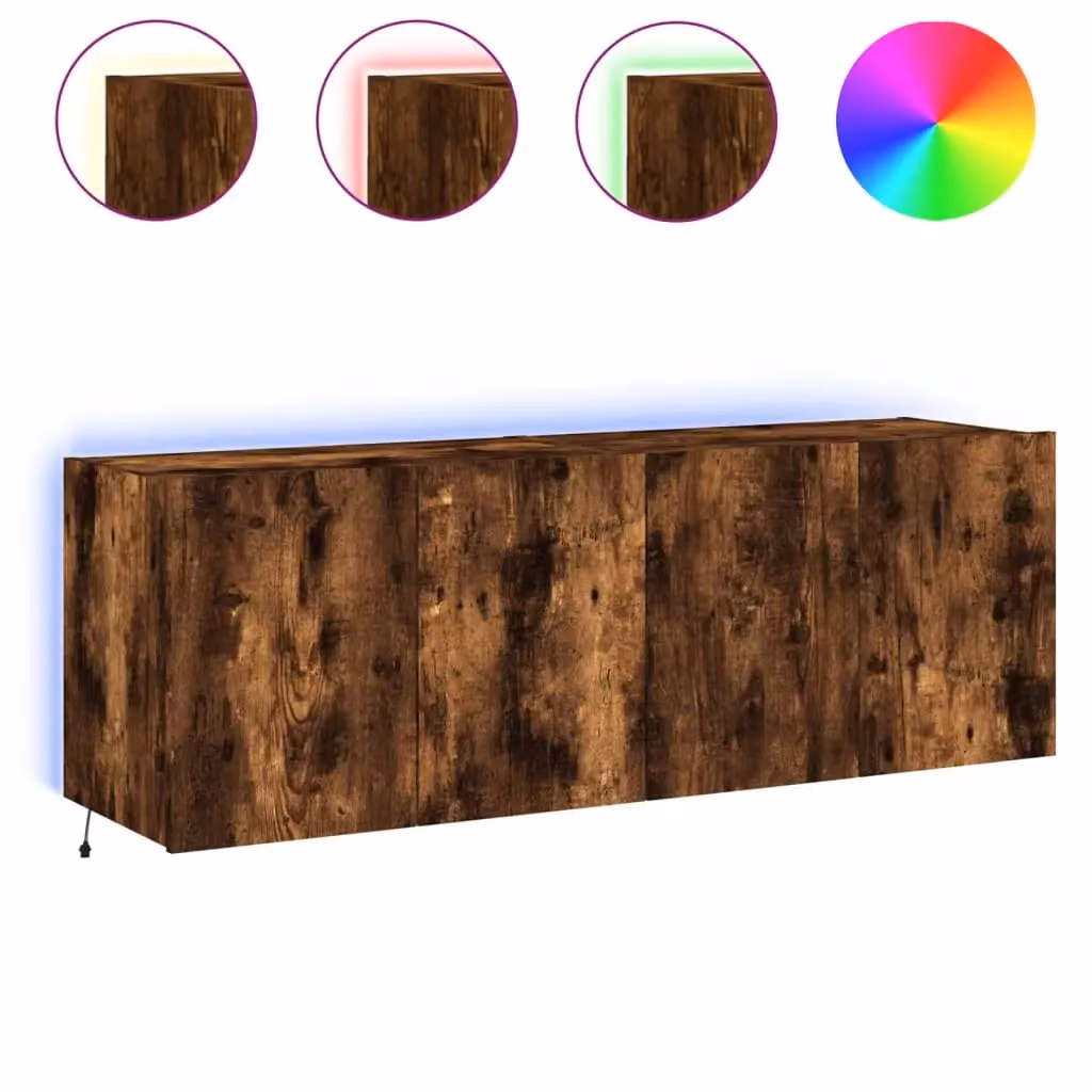 Berkfield Home Set of 2 Modern Wall Mounted TV Cabinets with Integrated LED Lights in Smoked Oak Brown, W/D/H: 60 x 35 x 41 cm – 2