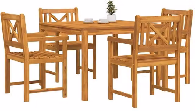 Berkfield Home 5 Piece Garden Dining Set in Brown Solid Acacia Wood