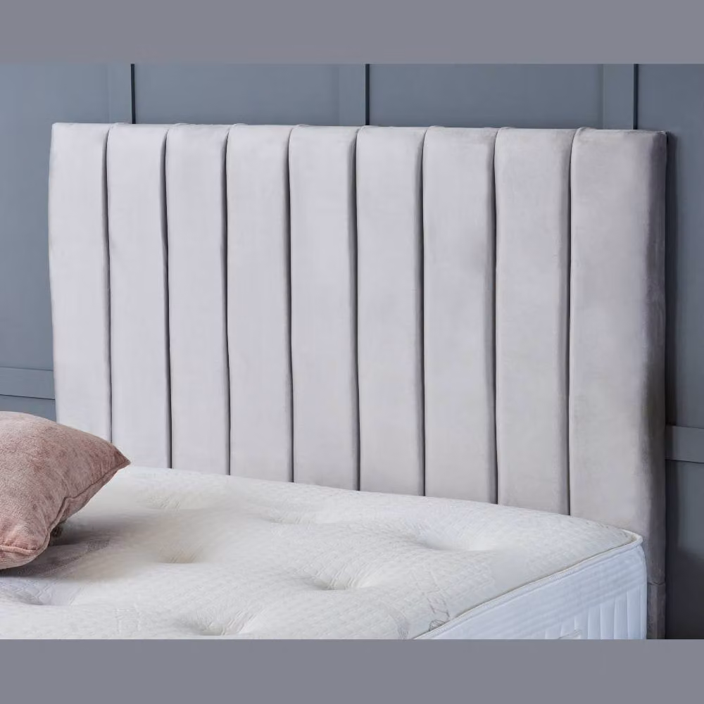 BSSPOKE Aria King Size Ottoman Divan Bed with Panel Headboard and Mattress in Grey Plush Velvet, W/D/H: 180 x 200 cm – 2