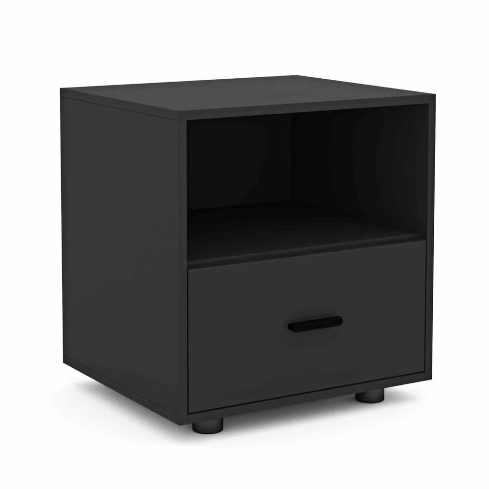 FORGEVIO Black Wooden Bedside Table Cabinet with One Drawer – 2