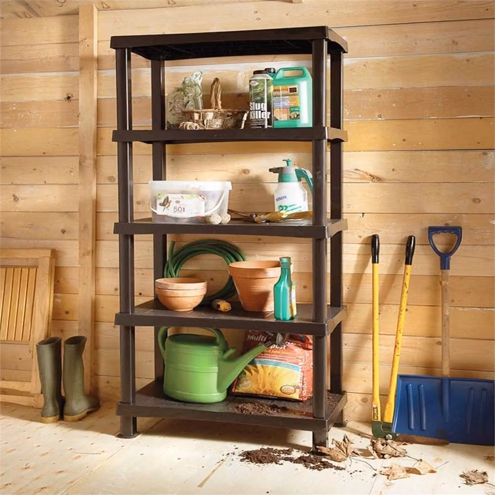 Nordara 5 Tier Plastic Freestanding Shelving Unit in Black, W/D/H: 120 x 70 x 175 cm – 4