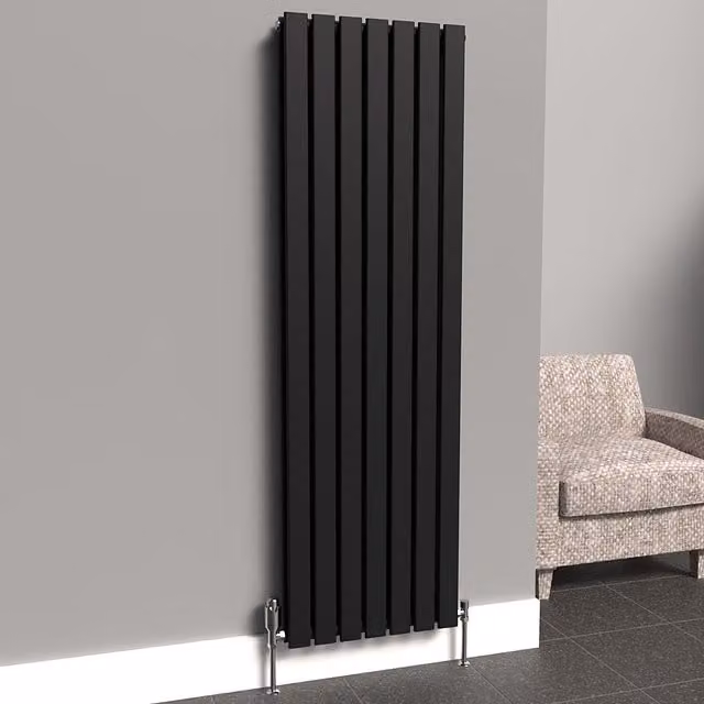 Lux Heat Flat Coloured Vertical Radiator in Black, H: 160 cm, W: 49 cm