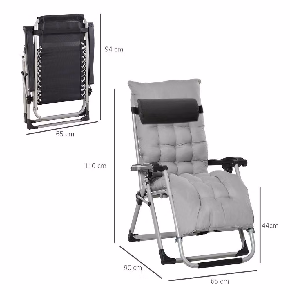STILVORA 2-Piece Reclining Sun Lounger Set with Grey UV-Resistant Polyester Cushions and Metal Frame – 3