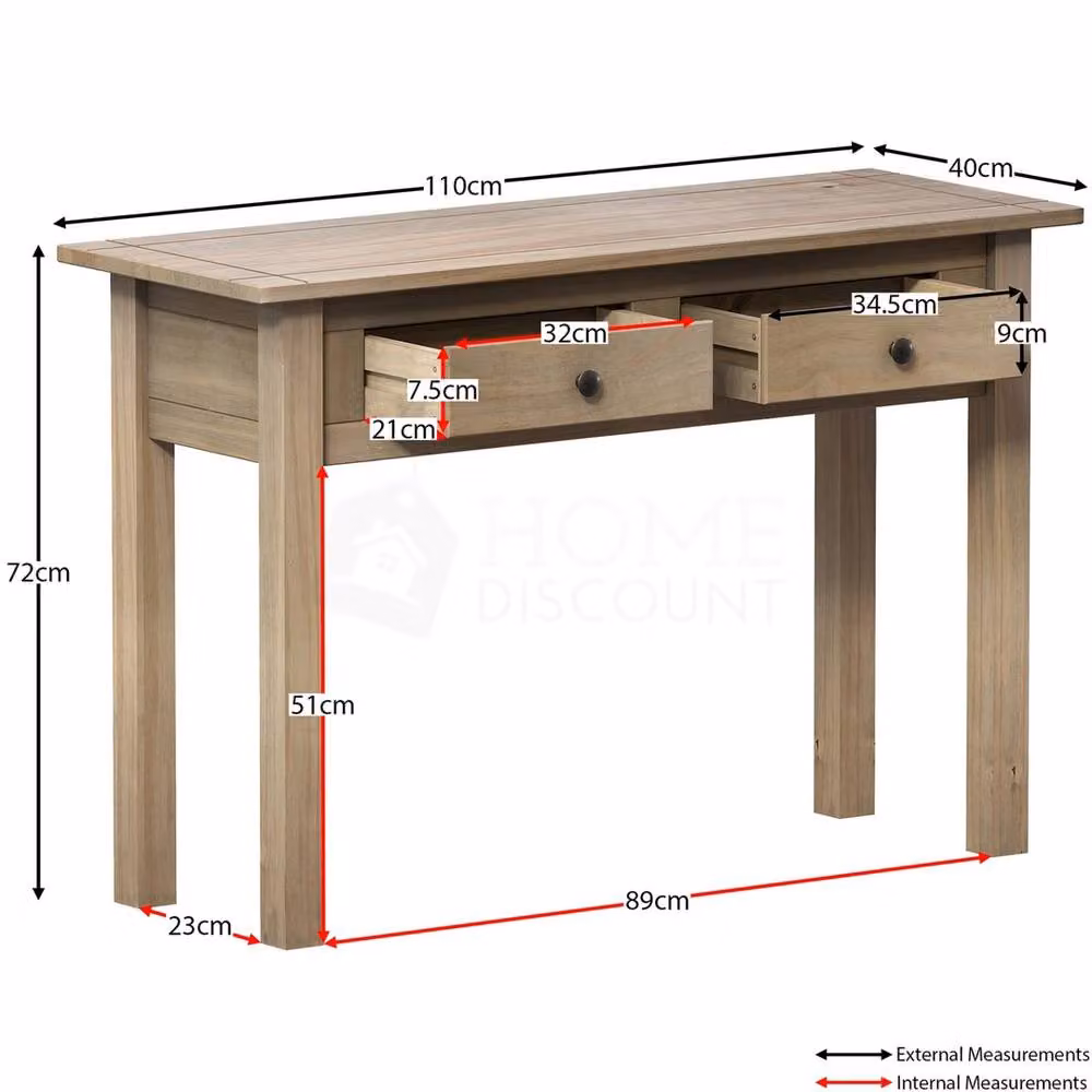 FORGEVIO 2 Drawer Solid Wood Pine Console Table with Shelf, Light Brown, W/D/H: 110 x 30 x 72 cm – 2