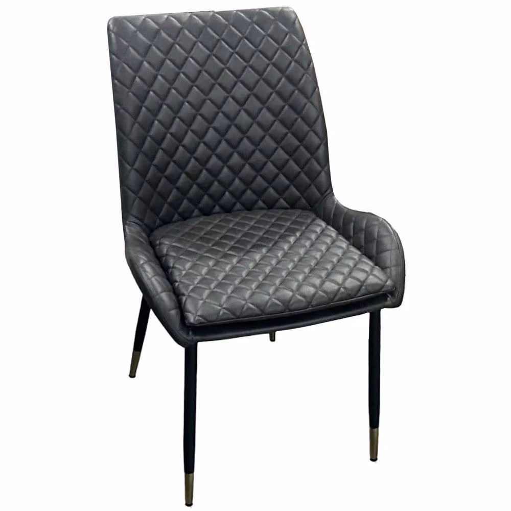 IH Design Set of 2 Modern Dining Chairs in Dark Grey Synthetic Leather with Gold Metal Legs – 2