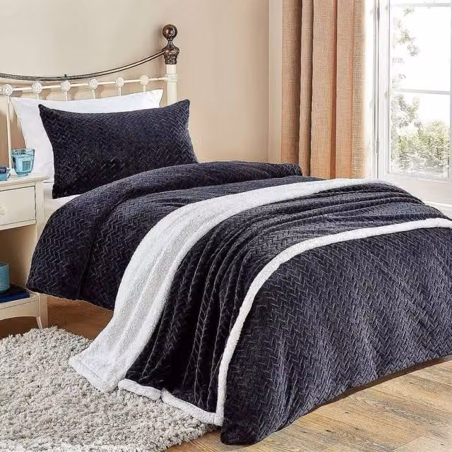 Coopers of Stortford Flannel Duvet Cover and Pillowcase Set in Blue, W: 140 cm, L: 200 cm