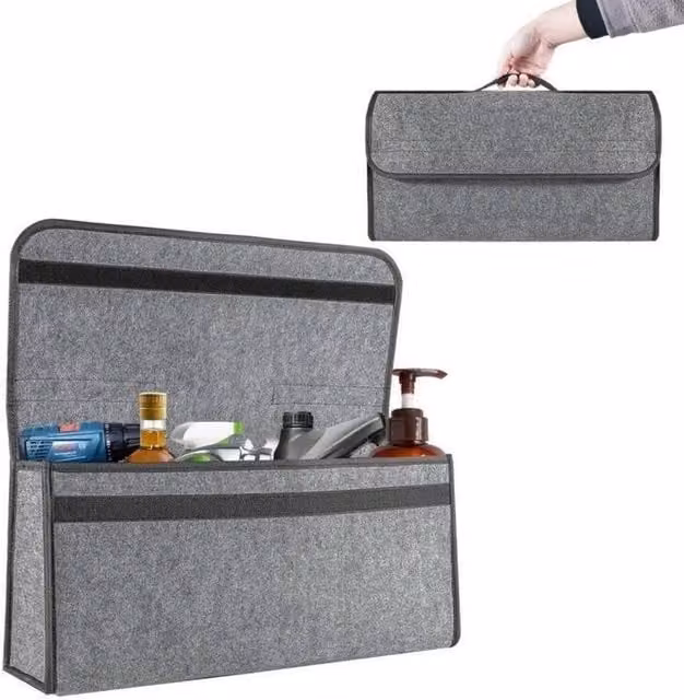 Ventryn Grey Collapsible Car Boot Storage Box and Trunk Organiser Bag with Handles, W: 50.0 cm, D: 23.0 cm, H: 15.0 cm – 1