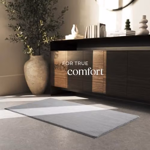 tectake Grey Fluffy Short-Pile Rug, Allergy-Friendly, Washable and Non-Slip, W/D/H: 80 x 150 x 1.5 cm – 3