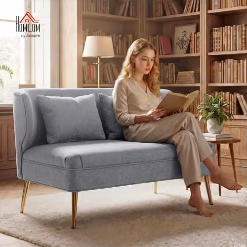 HOMCOM 2 Seater Wing Back Loveseat in Grey Fabric with Scatter Cushions, W: 117 cm – 2