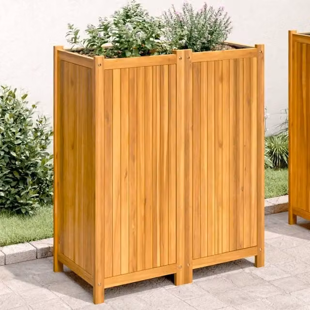 Berkfield Home Garden Planter with Liner in Brown Solid Acacia Wood, W: 84 cm, D: 42 cm, H: 100 cm
