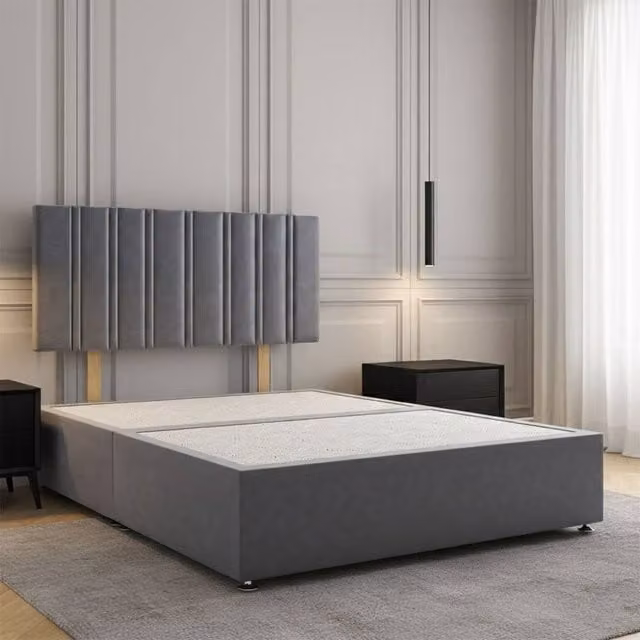 Regional Furnishings Luxury Plush Velvet Divan Bed with 24 inch Headboard in Anthracite Grey, Small Double, W/D/H: 120 x 200 cm – 1