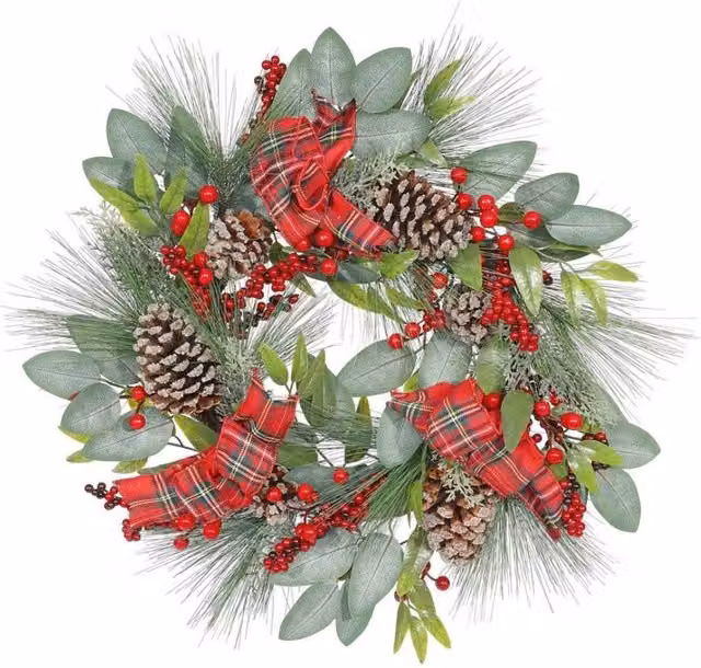 KDMD Red Berry and Cone Christmas Wreath, Diameter: 60 cm