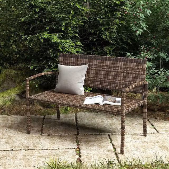 Outsunny Modern Rattan 2 Seater Garden Bench Love Seater, Brown
