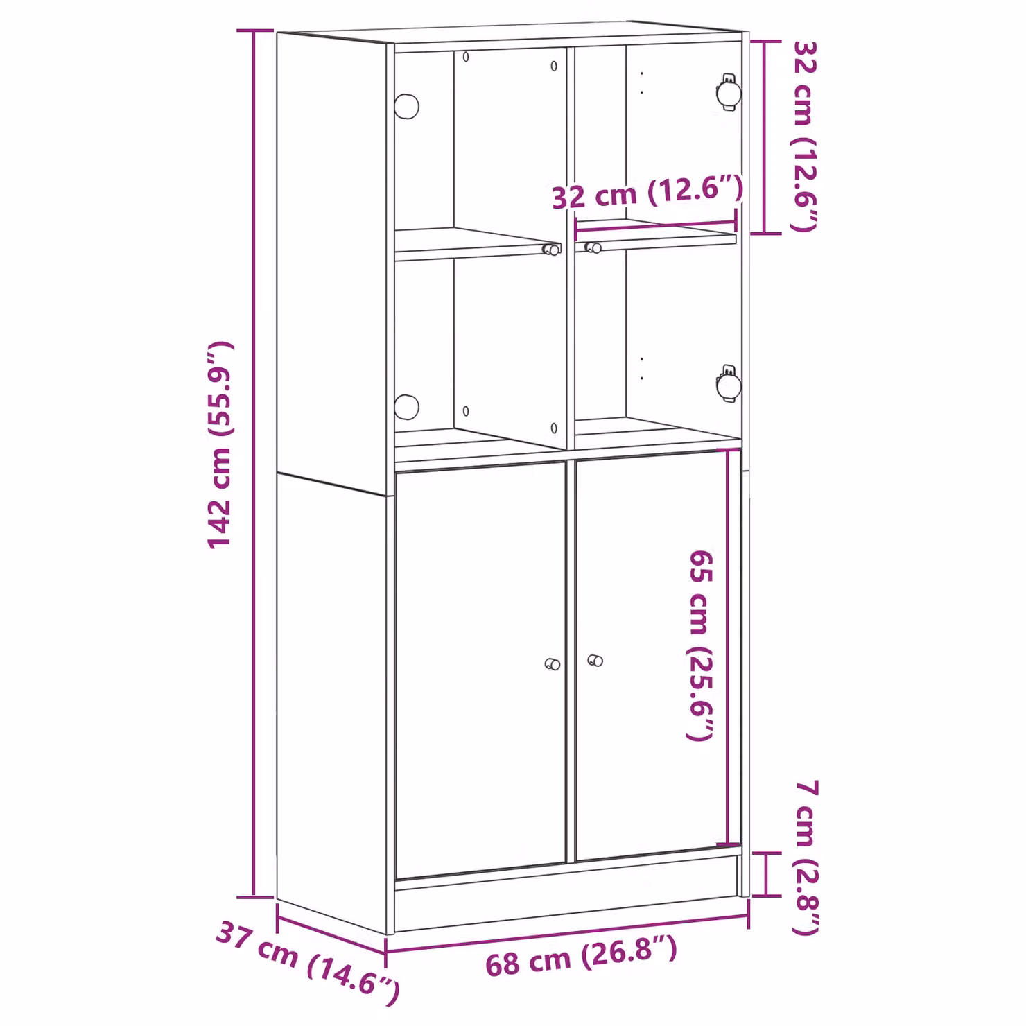 Berkfield Home Modern Highboard with Glass Doors in Black Oak, W: 68 cm, D: 37 cm, H: 142 cm – 5