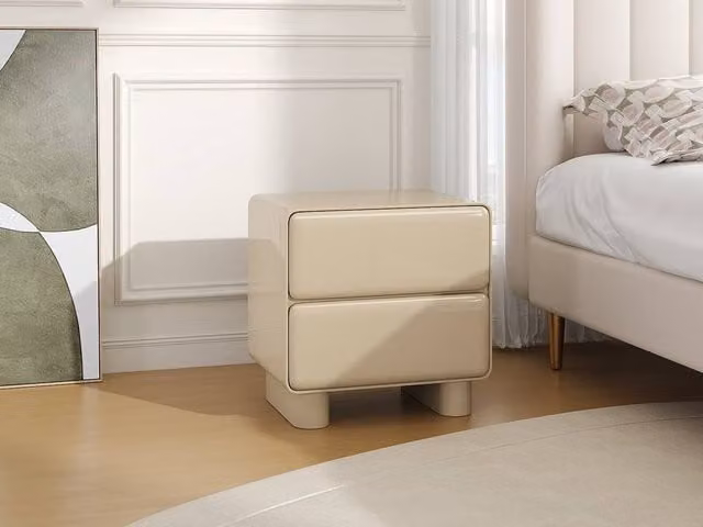Vente-unique AUNELA Bedside Table with 2 Drawers in Lacquered Beige MDF – 1