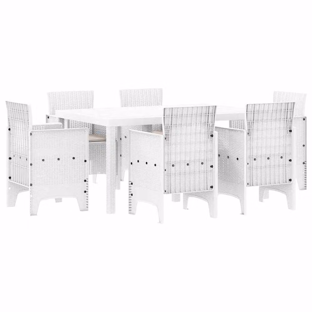Berkfield Home Modern 7 Piece White Poly Rattan Garden Dining Set with Cushions – 2