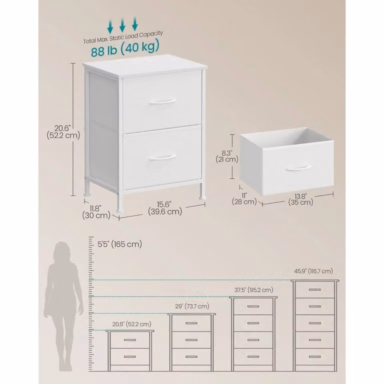 EONLION Modern White Nightstand with 2 Drawers, Width: 100 cm