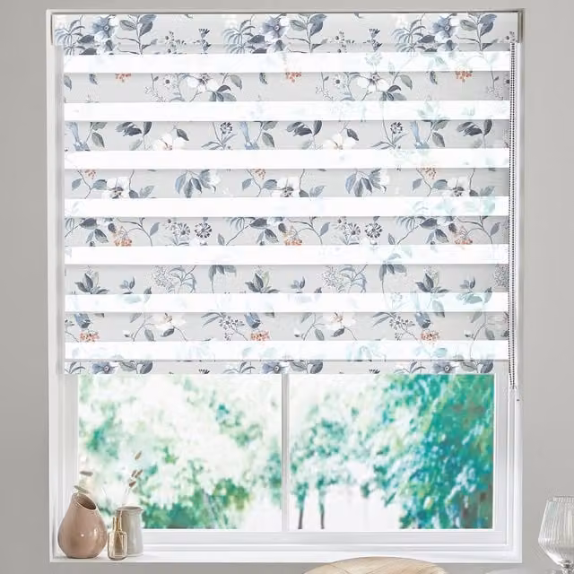 Terrys Pure Made to Measure Day and Night Blind in Striped White, Beige and Multicolour Textile
