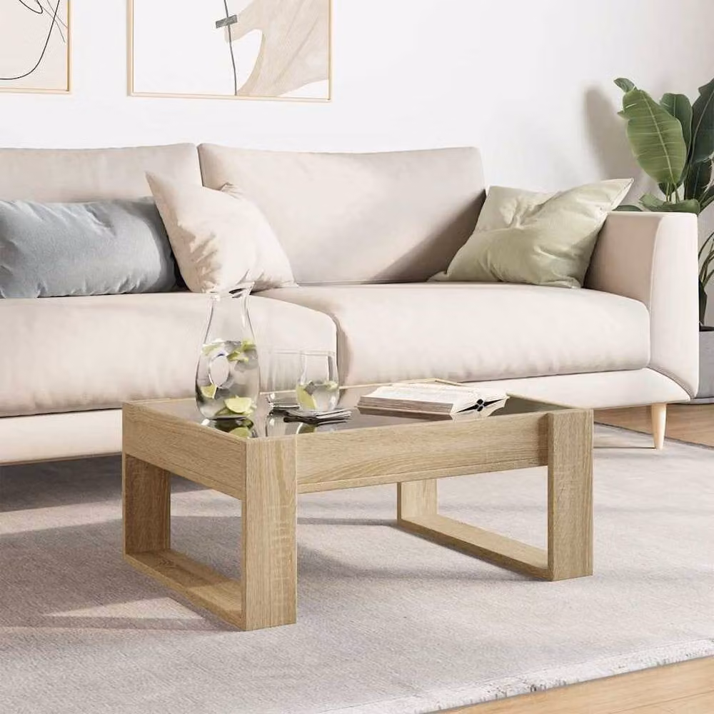 Berkfield Home Infinity LED Coffee Table in Natural Sonoma Oak, W: 70 cm, D: 53 cm, H: 30 cm – 1