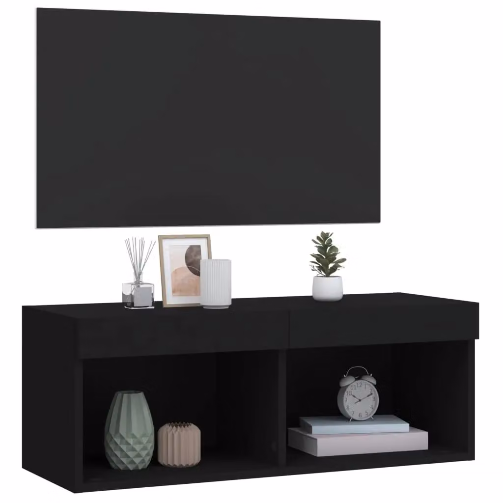 Berkfield Home Modern Black TV Cabinet with LED Lights, W/D/H: 80 x 30 x 30 cm – 4