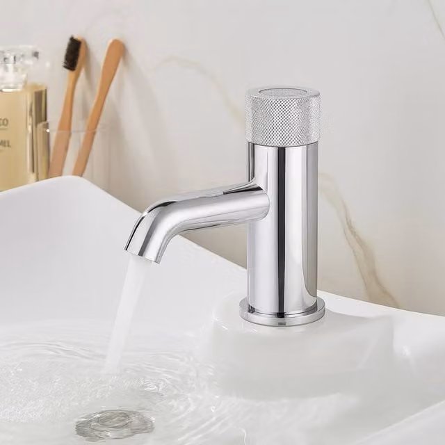 Bathroom Kingdom Redondo Chrome Round Push Button Basin Mixer Tap in Silver