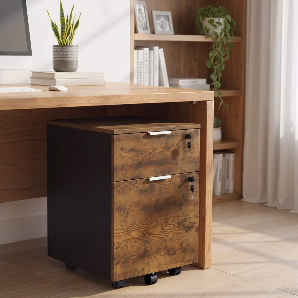 STILVORA 2 Drawer Filing Cabinet with Lock and Castors in Dark Brown – 10