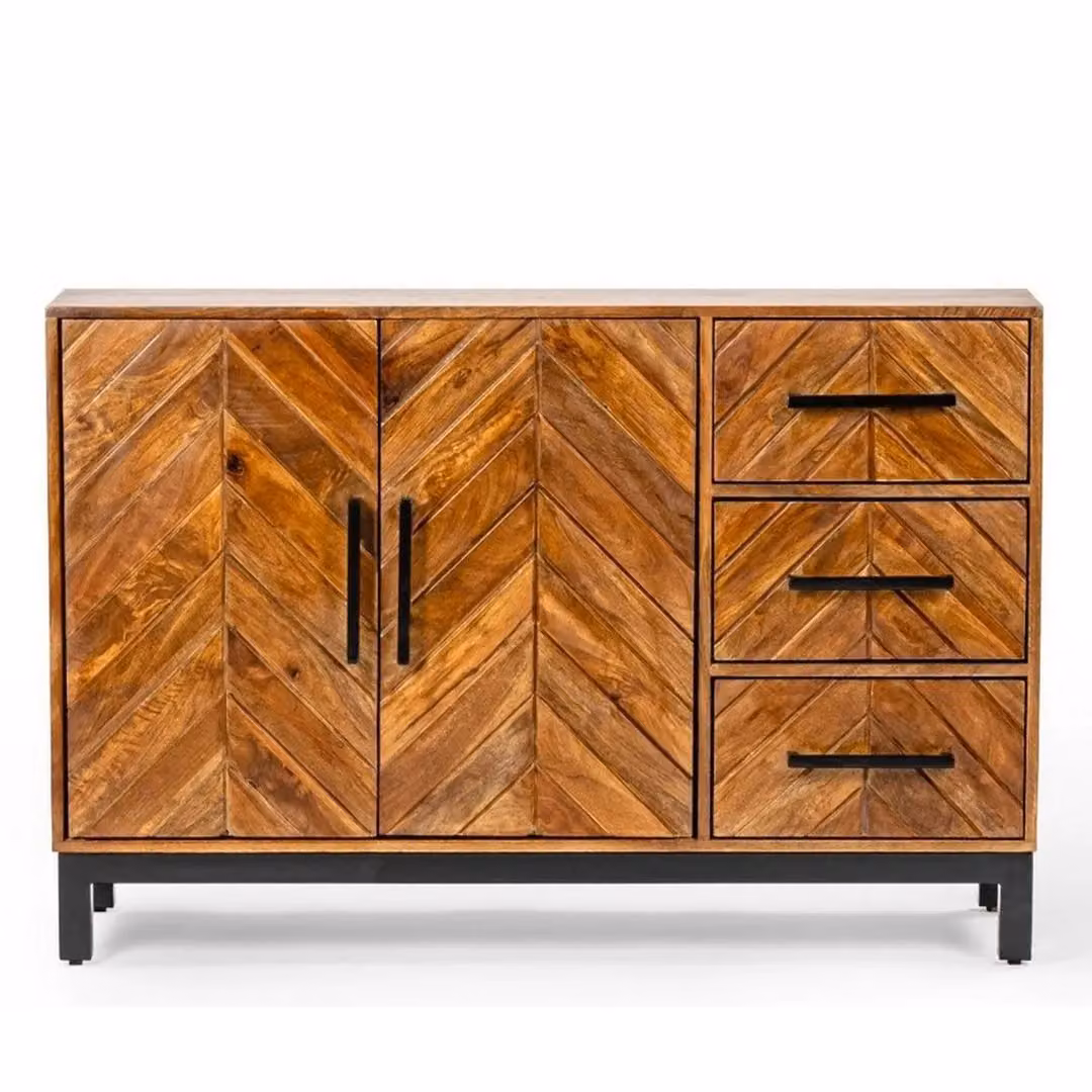 Jaipur Furniture Ltd Parquet Mango Wood and Iron Sideboard in Brown and Black, W120 x D40 x H80 cm – 2