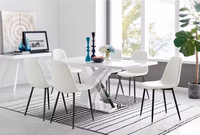 FurnitureboxUK Atlanta 6-Seater Dining Set with White Rectangular Table and 6 Black Corona Chairs