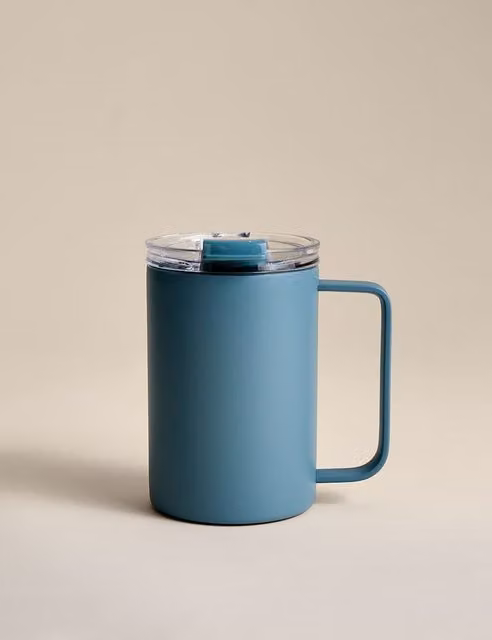 M&S Double Walled Stainless Steel Travel Mug with Lid, Blue, 350ml
