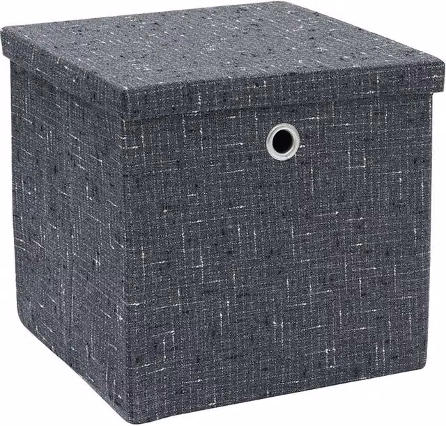 JVL Shadow Foldable Square Fabric Storage Box with Lid and Handles in Grey, W/D/H: 30 x 30 x 25 cm