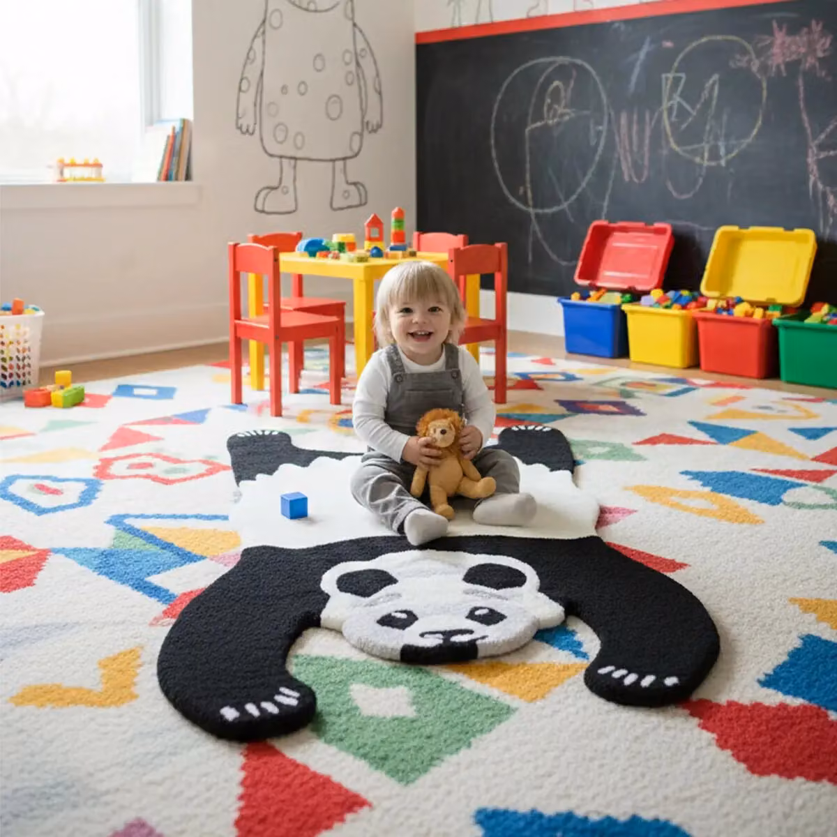 Orsina Kids Panda Hand-Tufted Round Rug in Black and White, Diameter: 100 cm – 3