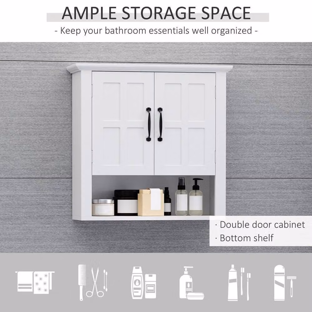KORVIXA White Wall-Mounted Medicine Cabinet with Internal Shelves, W: 70 cm, H: 75 cm – 3