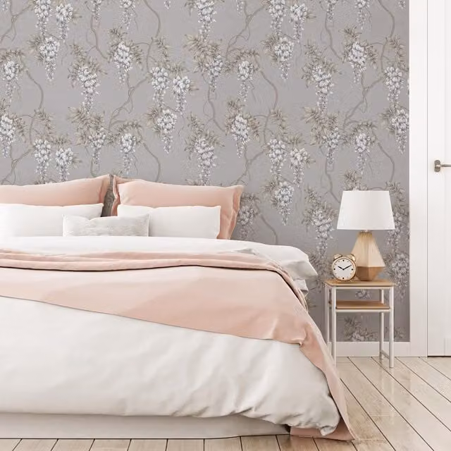 Superfresco Easy Navy and Beige Wisteria Floral Botanical Wallpaper, Width: 52 cm
