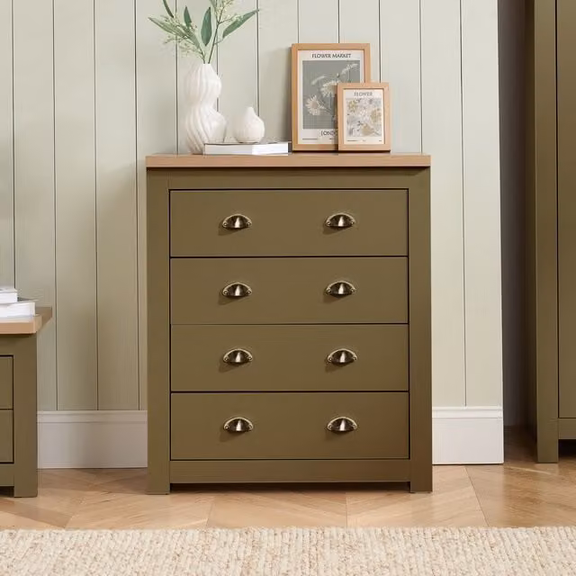 Birlea Modern Oak 4 Drawer Chest in Green