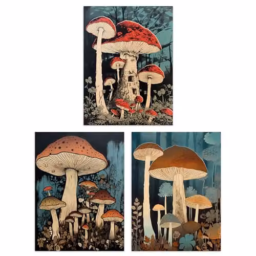 Artery8 Set of 3 Cep Mushroom Botanical Paper Poster Prints, Multicolour Unframed Wall Art, W: 21.0 cm, H: 29.7 cm